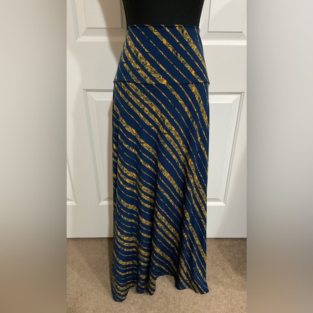 LuLaRoe M Blue and Gold Maxi Skirt